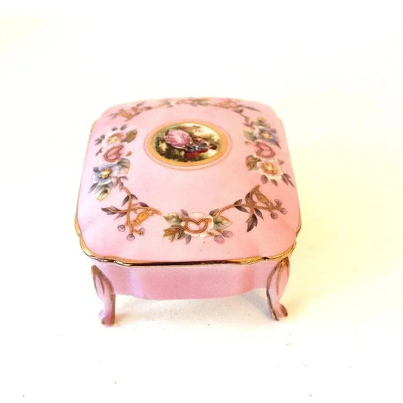 Vtg Royal Carton Original Arnartcreation Japan Pink Victorian Trinket Box - Picture 2 of 6